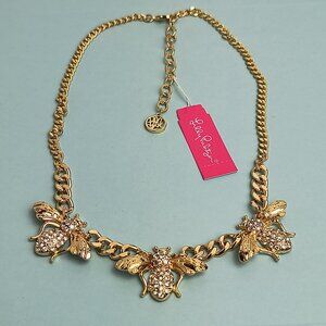 Lilly Pulitzer Statement Bee-Utiful Necklace Gold Metalli Rhinestone Casual